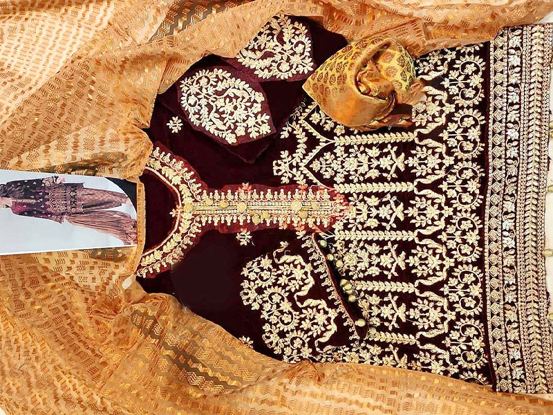 Heavy Embroidered Velvet Dress with Jamawar Trouser