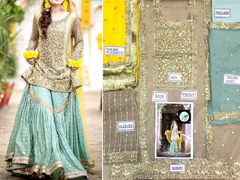 Elegant Embroidered Net Bridal Dress with Chiffon Dupatta