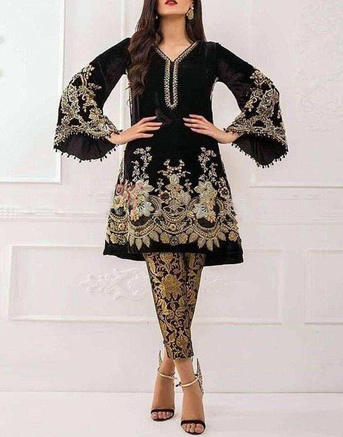 Luxury Embroidered Black Velvet Wedding Dress 2024 Price in Pakistan