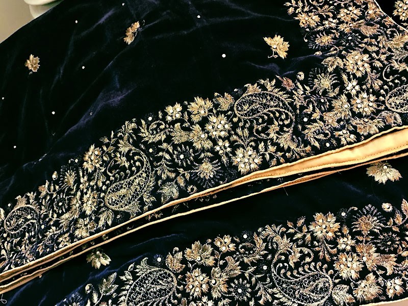 Elegant Embroidered Black Bridal Velvet Shawl