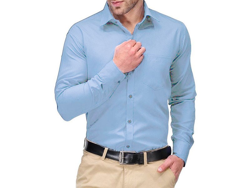 Sky Blue Men's Regular Fit Plain Shirt