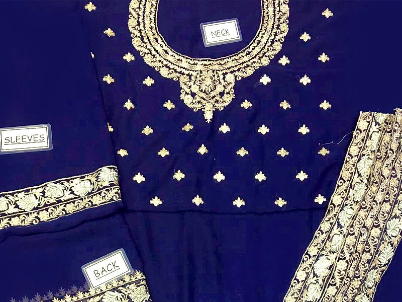 Indian Embroidered Navy Blue Chiffon Maxi