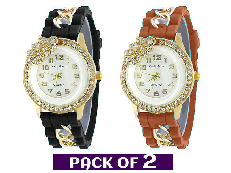 Pack of 2 Rubber Strap Girls Fashion  Watches