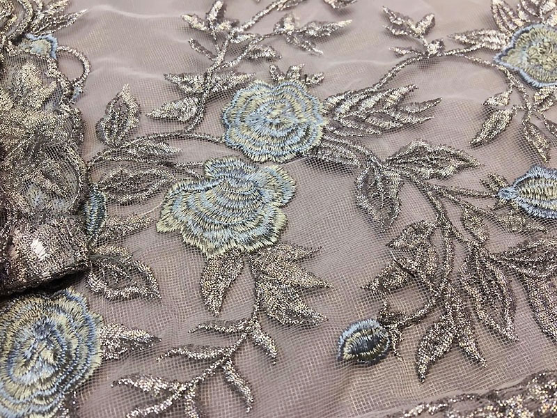 Heavy Embroidered Grey Net Wedding Dress
