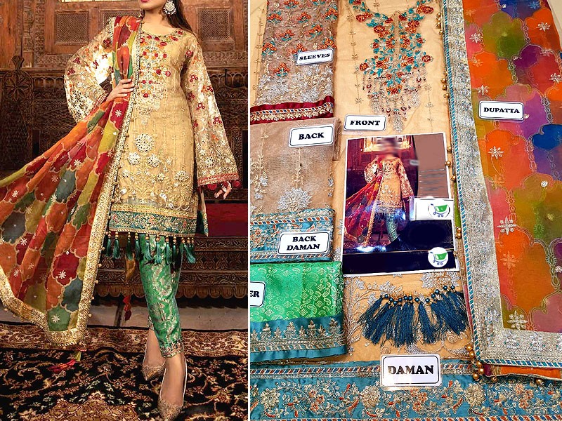 Heavy Embroidered Net Wedding Dress with Organza Net Dupatta