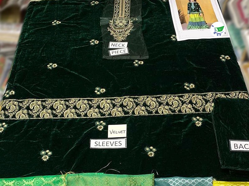 Kids 2-Pcs Embroidered Velvet Dress with Jamawar Lehenga
