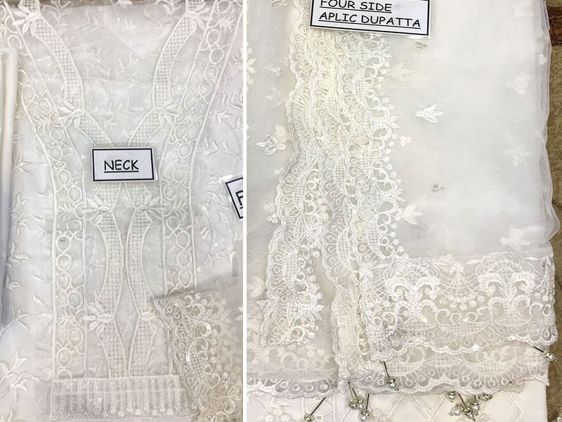 Elegant Handwork Embroidered White Organza Wedding Dress