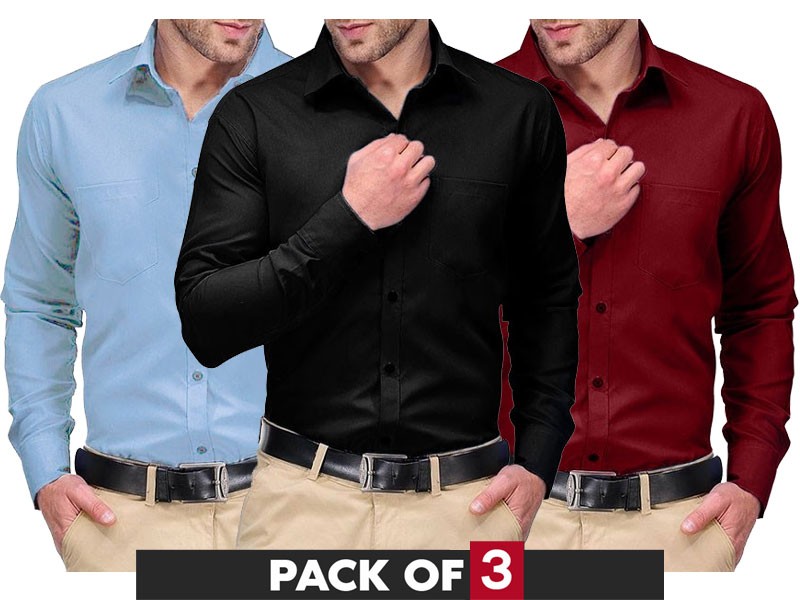 Pack of 3 Regular Fit Plain Shirts