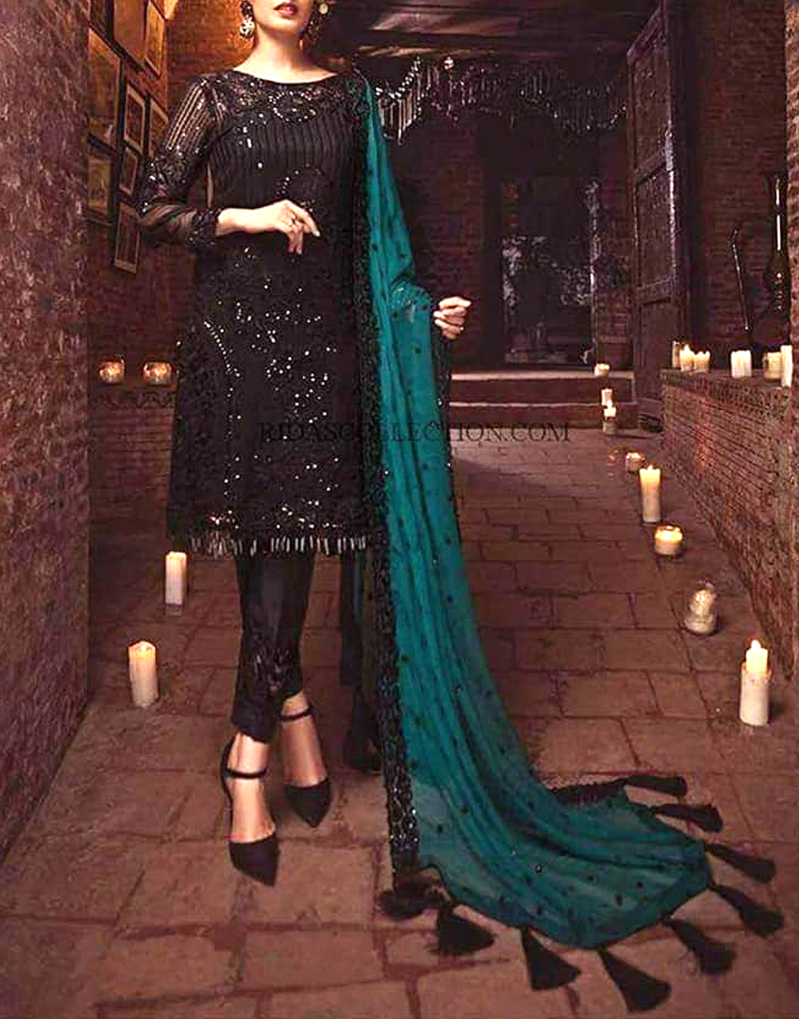 Heavy Embroidered Green Net Dress Price in Pakistan