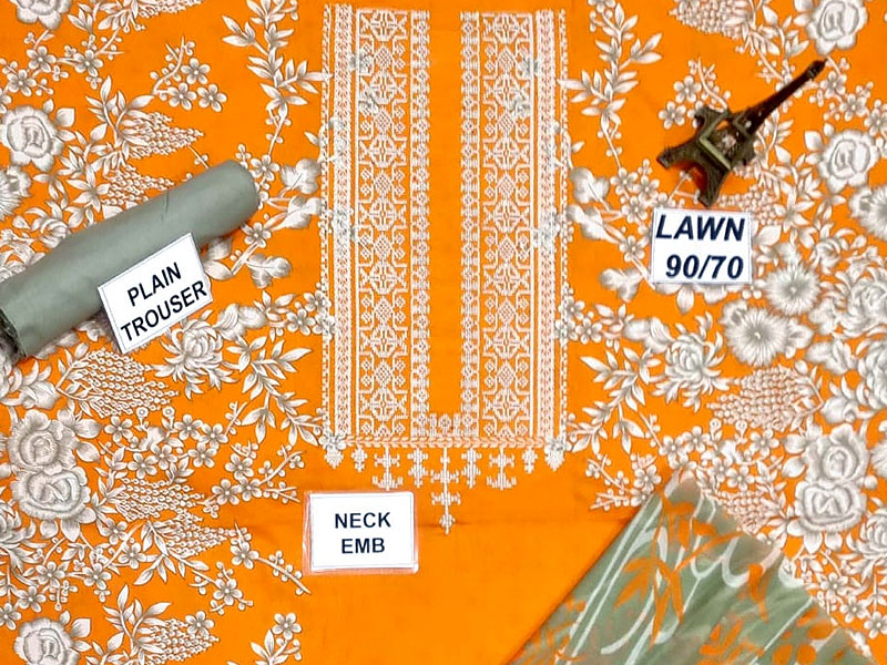 Elegant Embroidered Lawn Dress with Chiffon Dupatta