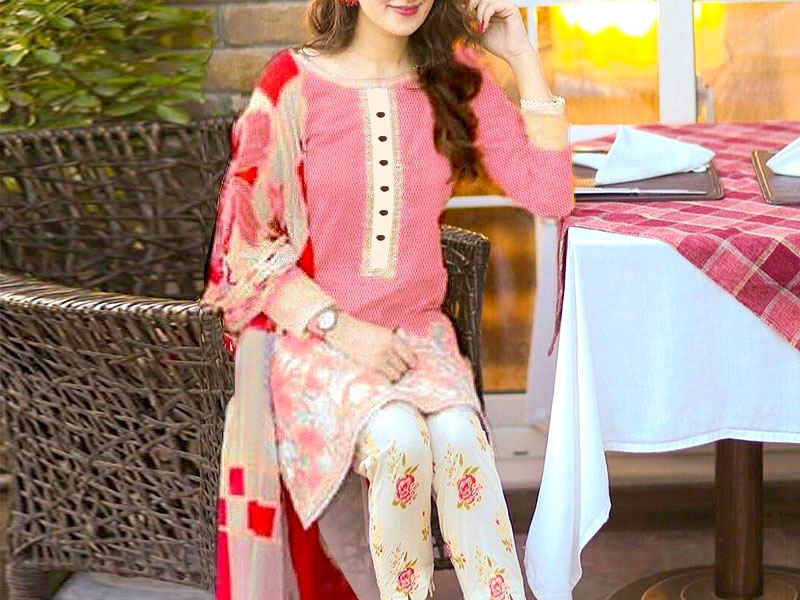 Trendy Embroidered Lawn Dress with Chiffon Dupatta