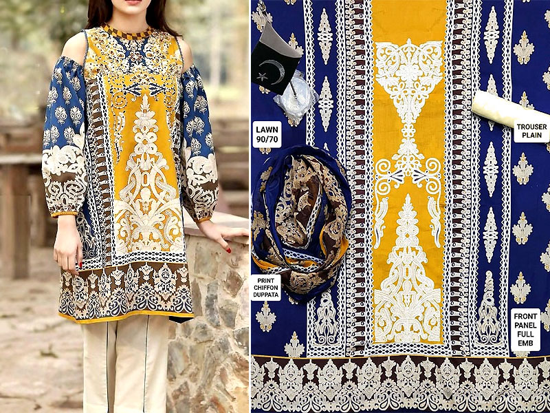 Hit Design Embroidered Lawn Dress with Chiffon Dupatta