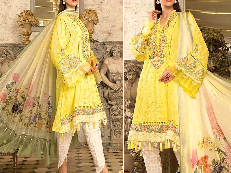 Trendy Embroidered Lawn Suit 2023 with Chiffon Dupatta