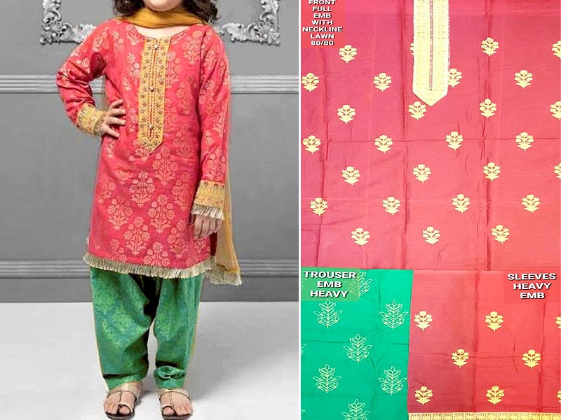 Kids 2-Piece Embroidered Lawn Dress