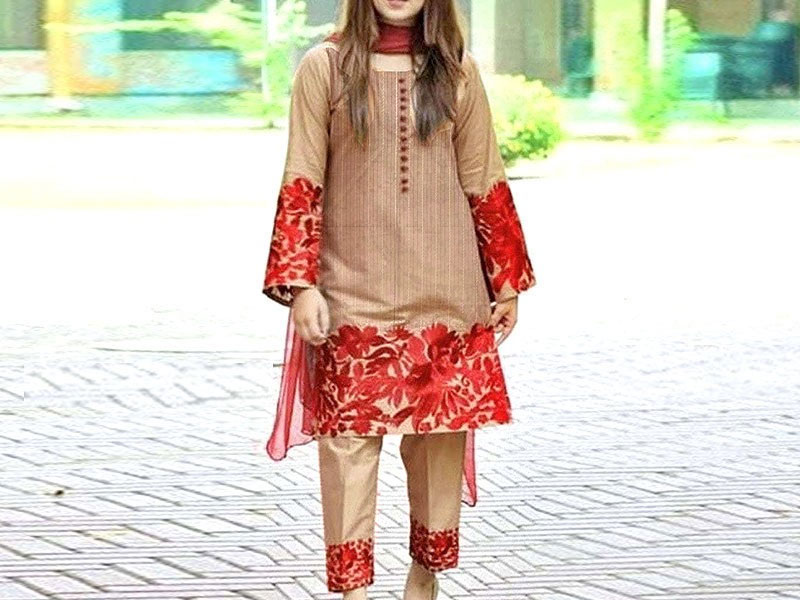 2-Piece Scroll Embroidered Lawn Dress