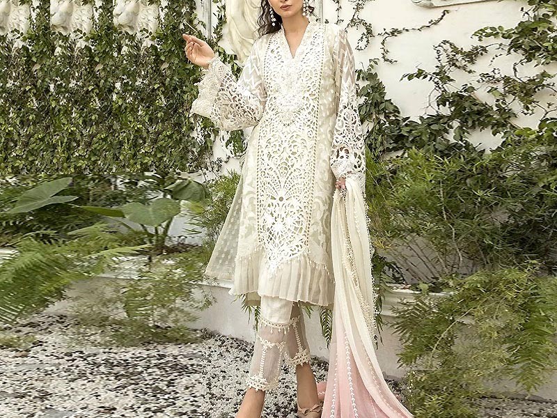 Heavy Embroidered Cutwork Organza Dress with Embroidered Net Dupatta