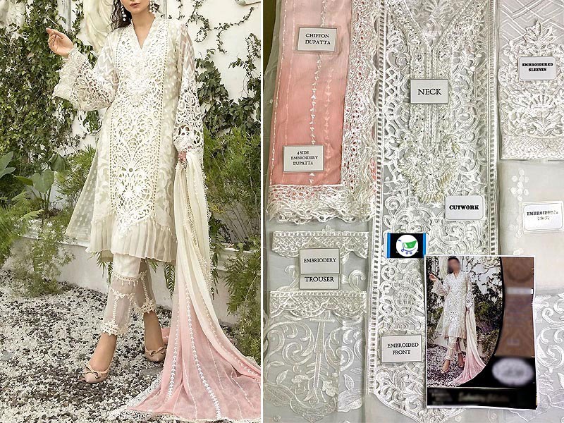 Heavy Embroidered Cutwork Organza Dress with Embroidered Net Dupatta
