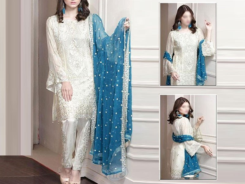 Elegant Handwork Embroidered White Organza Wedding Dress Price in Pakistan