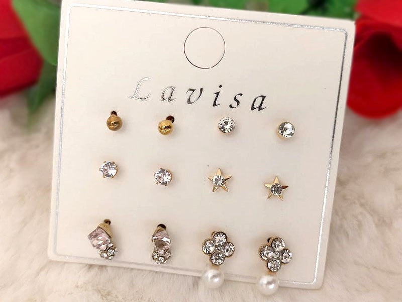 6 Pairs of Trendy Ear Studs