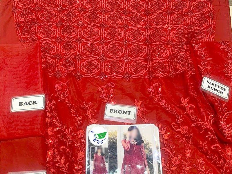 Heavy Embroidered Red Net Kurti with Inner