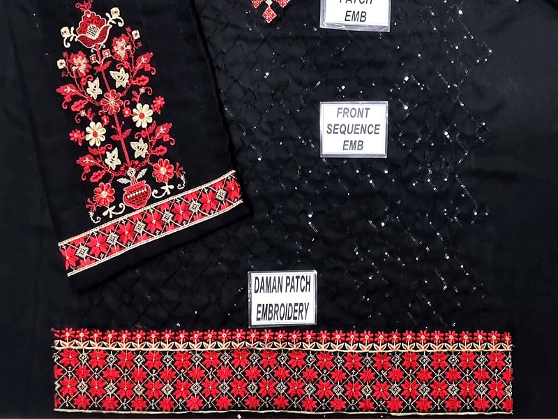 2-Piece Sequins Embroidered Black Linen Dress 2022