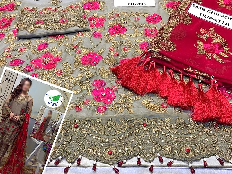 Handwork Embroidered Chiffon Wedding Dress Price in Pakistan (M013356 ...