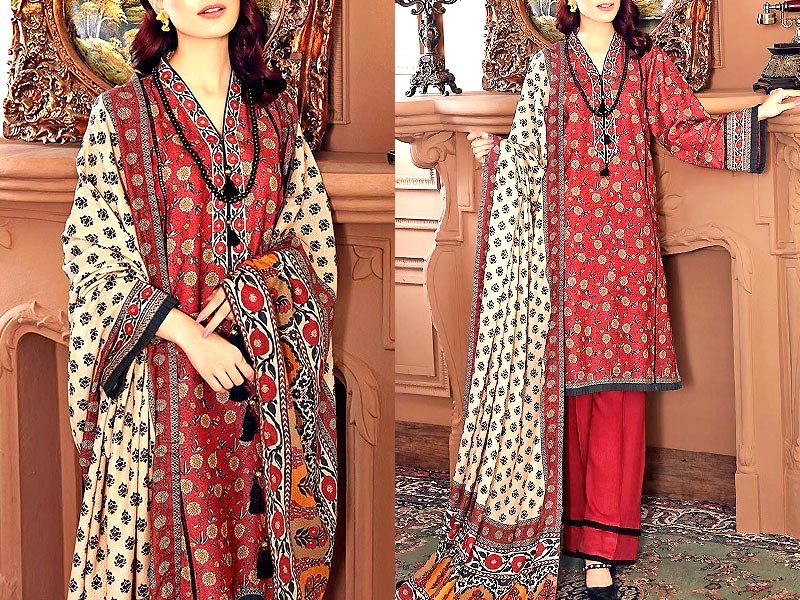 Digital Print Khaddar Dress with Pashmina Shawl