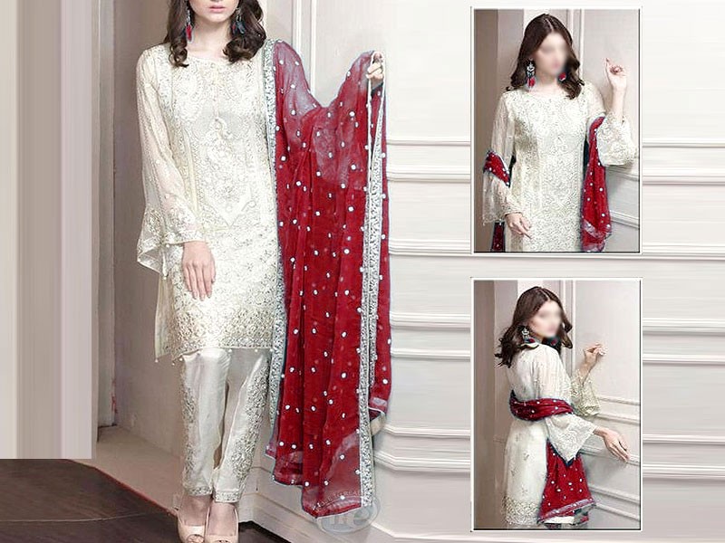 Indian Heavy Embroidered Chiffon Suit with Net Dupatta Price in Pakistan