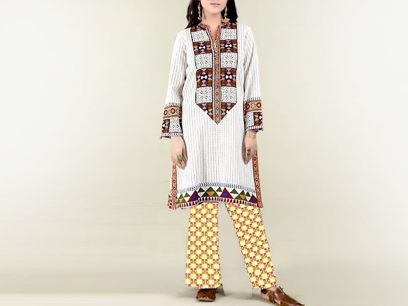 Heavy Front Panel Embroidered Linen Dress 2021 with Linen Dupatta Price in Pakistan