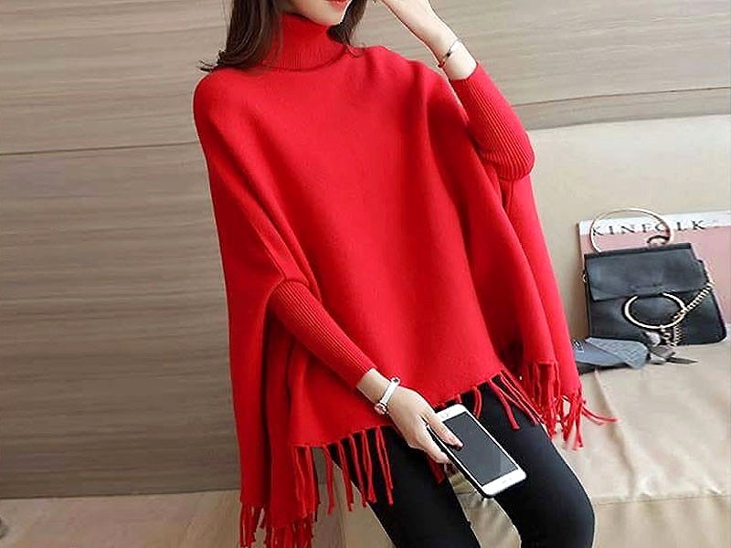 Red Poncho Style Fleece Top for Girls