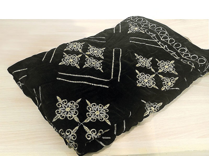 Heavy Sequins Embroidered Black Velvet Shawl