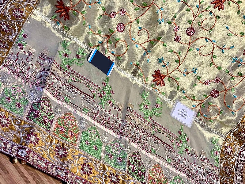 Handwork Heavy Embroidered Silk Chiffon Dress  with Masoori Dupatta