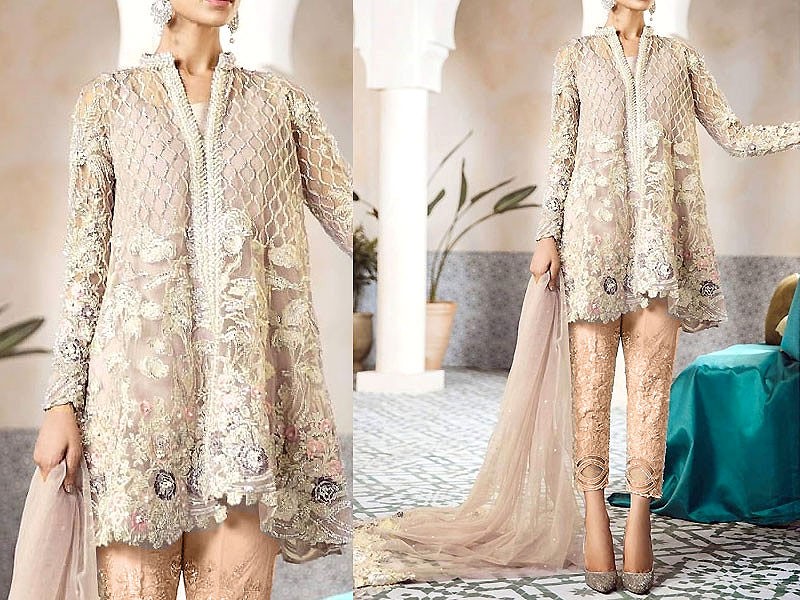 Heavy Embroidered Net Bridal Dress with Net Dupatta