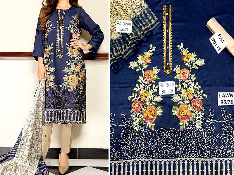 Heavy Full Front Embroidered Lawn Suit with Chiffon Dupatta