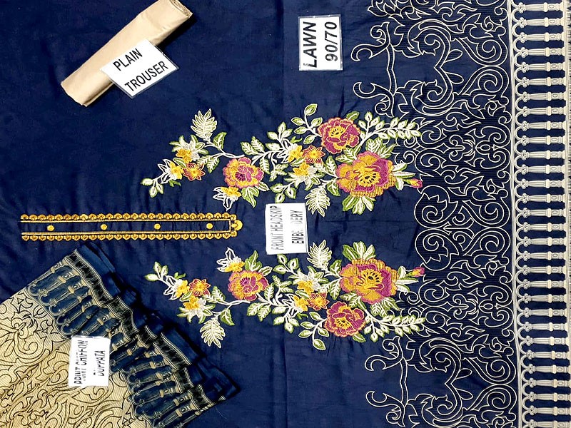 Heavy Full Front Embroidered Lawn Suit with Chiffon Dupatta