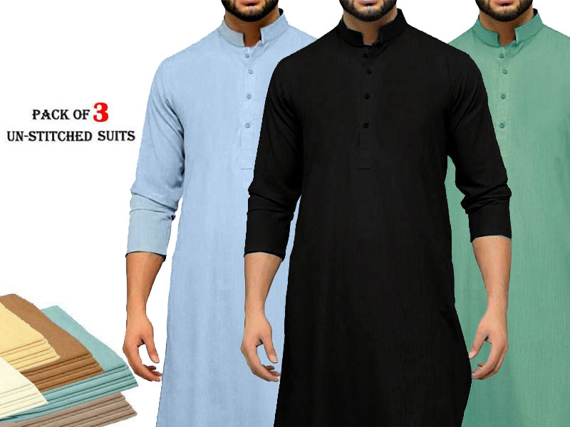 Pack of 3 Unstitched Men's Wash n Wear Suits of Your Choice Price in Pakistan