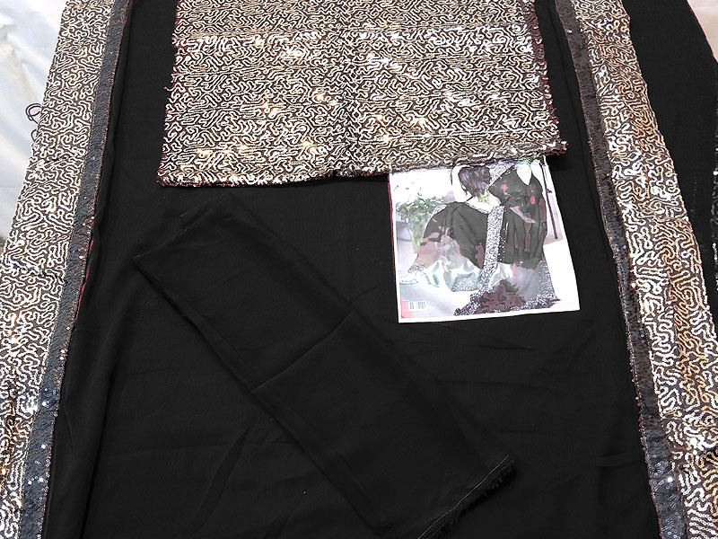 Sequins Work Embroidered Black Chiffon Saree