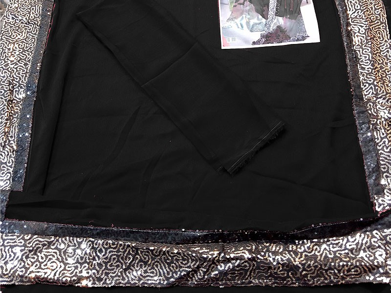 Sequins Work Embroidered Black Chiffon Saree