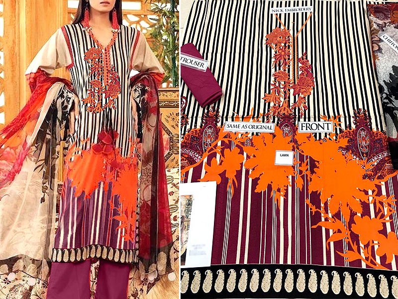 Embroidered Lawn Dress 2021 with Chiffon Dupatta