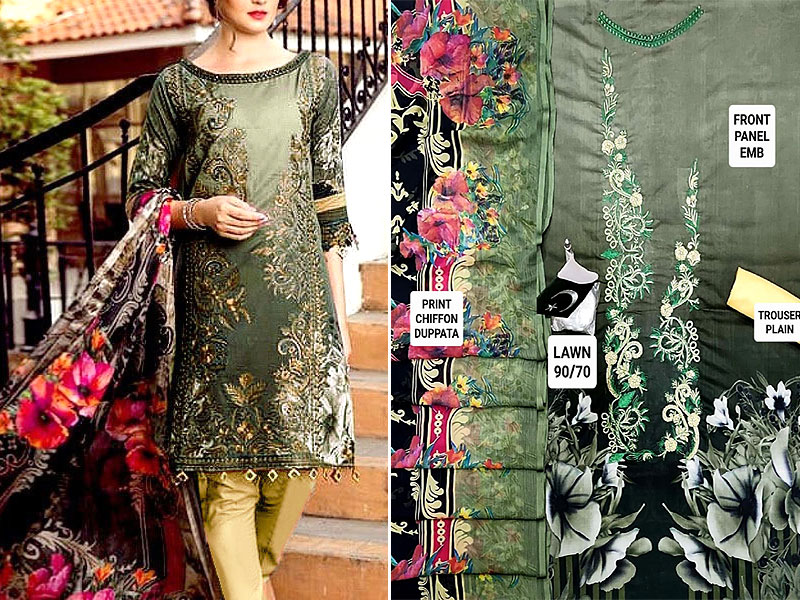 Heavy Front Panel Embroidered Lawn Dress 2023 with Chiffon Dupatta