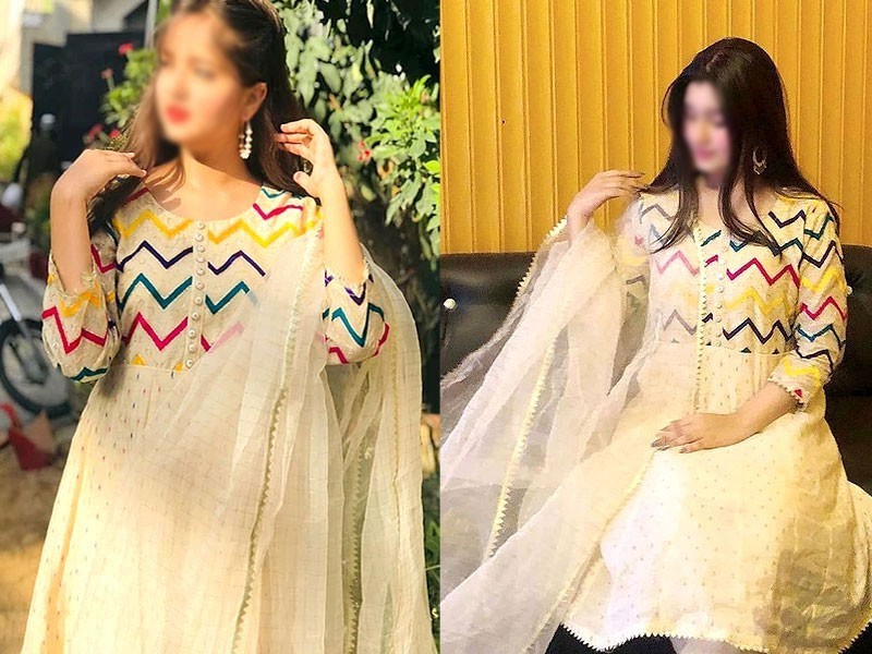Mirror Work Embroidered Cotton Dress with Embroidered Net Dupatta Price in Pakistan