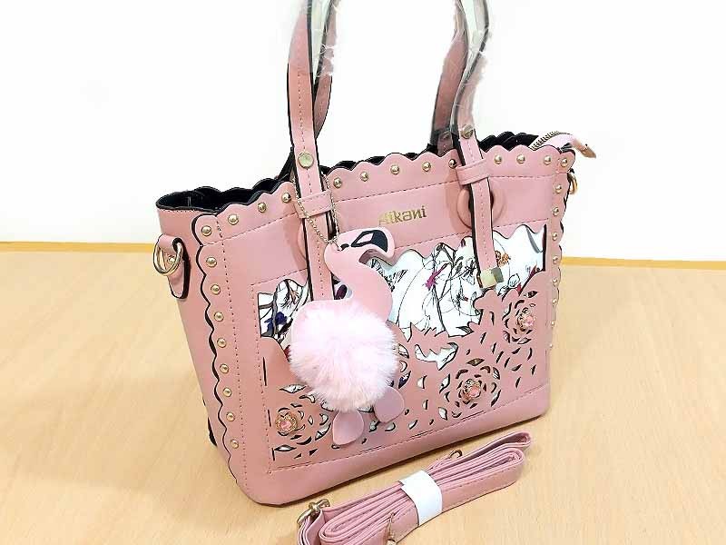 Cutwork Floral Design Ladies Handbag with Hanging Charm