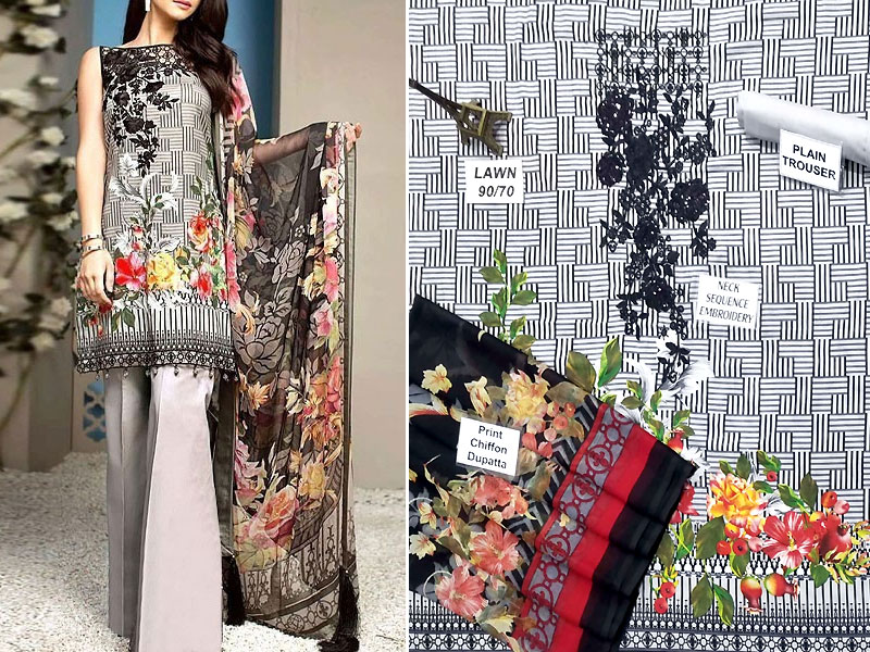 Adorable Sequins Embroidered Lawn Dress with Chiffon Dupatta