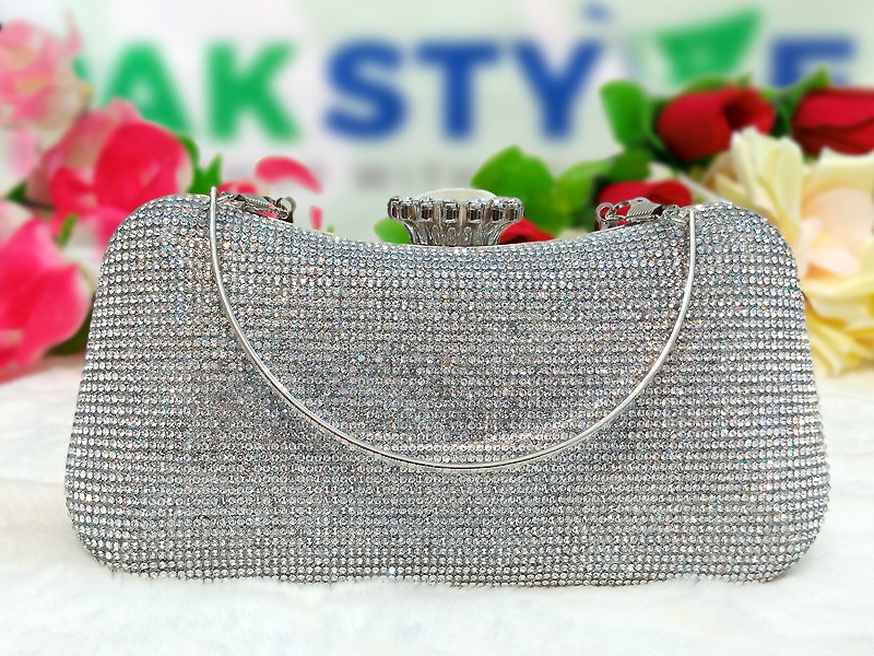 Luxury Diamante Crystal Silver Bridal Clutch Bag