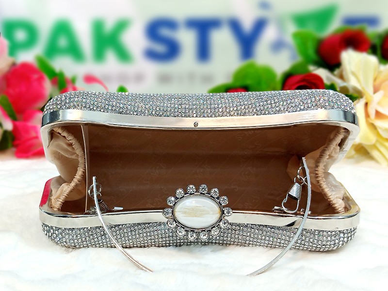 Luxury Diamante Crystal Silver Bridal Clutch Bag