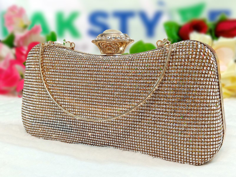 Luxury Diamante Crystal Golden Bridal Clutch Bag