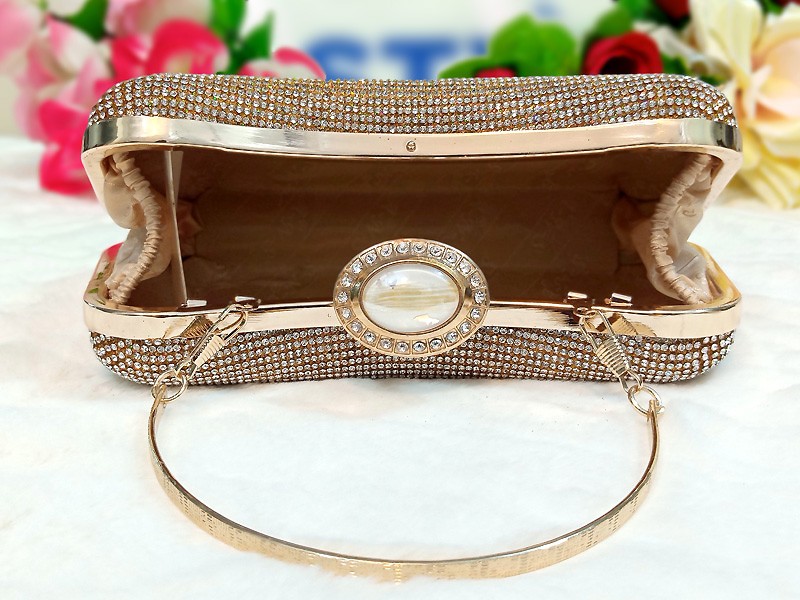 Luxury Diamante Crystal Golden Bridal Clutch Bag