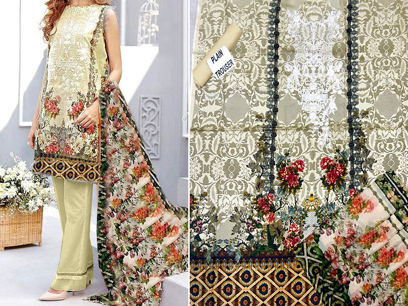 Hit Design Embroidered Lawn Dress with Chiffon Dupatta