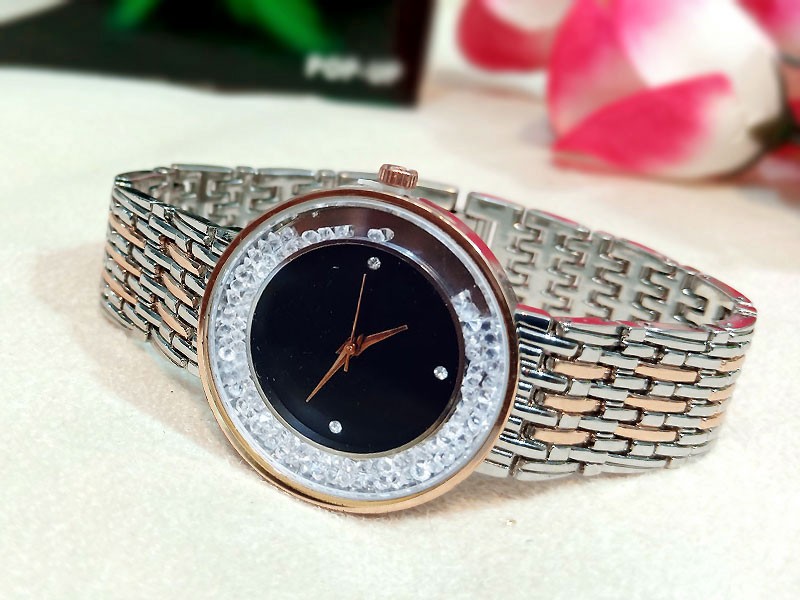 Elegant Black Dial Women's Two-Tone Watch