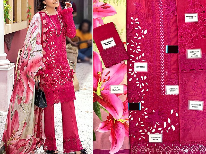 Luxury Schiffli Embroidered Lawn Dress 2021 with Silk Dupatta